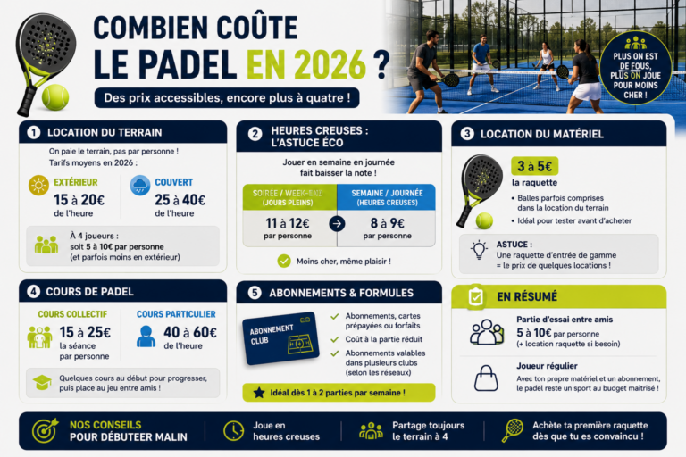 Combien coûte une séance de padel en 2026 ?