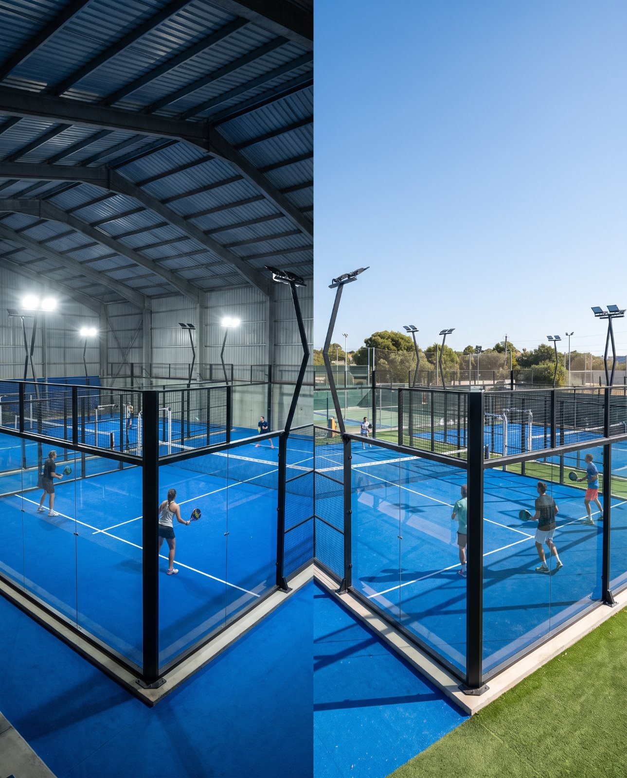 Terrain de padel couvert et terrain extérieur