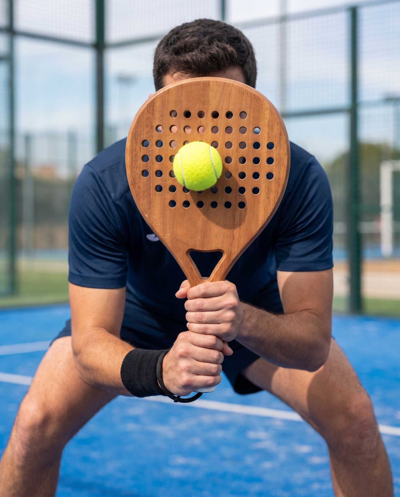 Volée bloquée au filet avec une raquette de padel